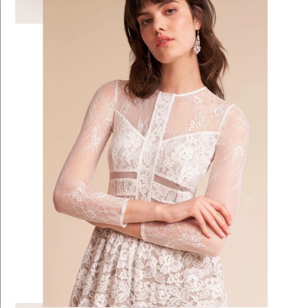 NWT Sau Lee Long-Sleeve Lace Maxi Wedding Dress Noche White Womens Size 2 - Picture 2 of 10